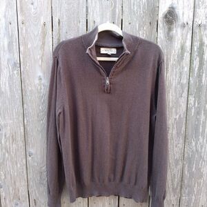 Hawker Rye size L cotton cashmere sweater chocolate brown zip neck